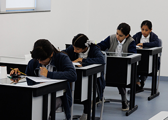 Student working in class